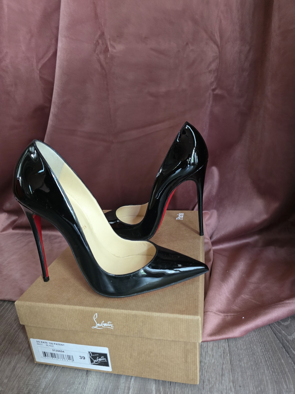 Christian Louboutin Black Patent 120 Leather Pointed-Toe Pumps with Red Soles